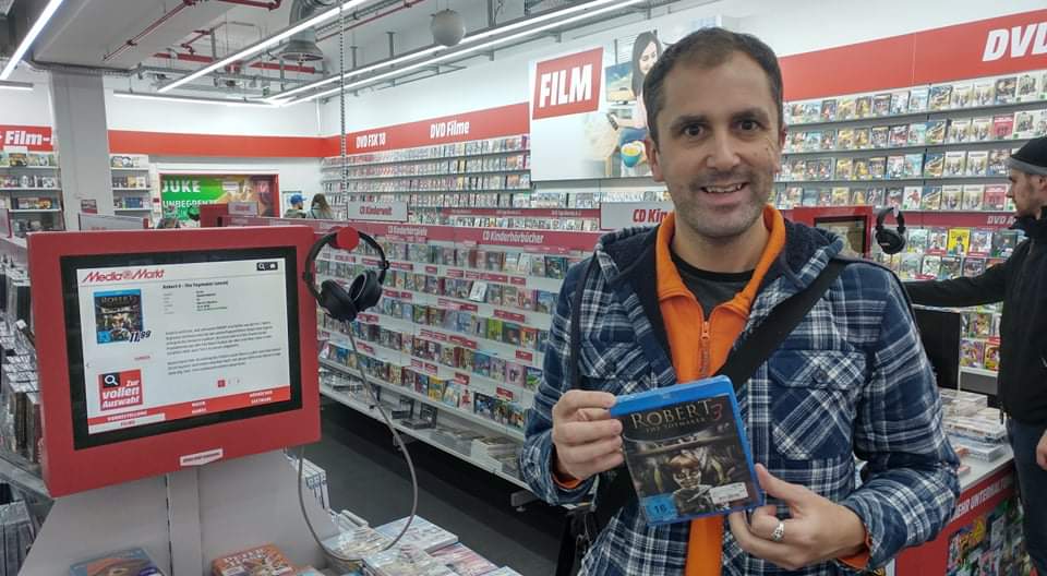 Nathan Head with The Toymaker BluRay at the Media Markt store in the Alexanderplatz Alexa Centre in Berlin Germany